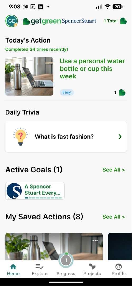 GetGreen Spencer Stuart home screen in the app.
